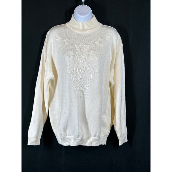 CHINAWEAR USA VTG Sweater M Cream Cottagecore Quite Luxury Embroidered Mock Neck - Picture 1 of 15